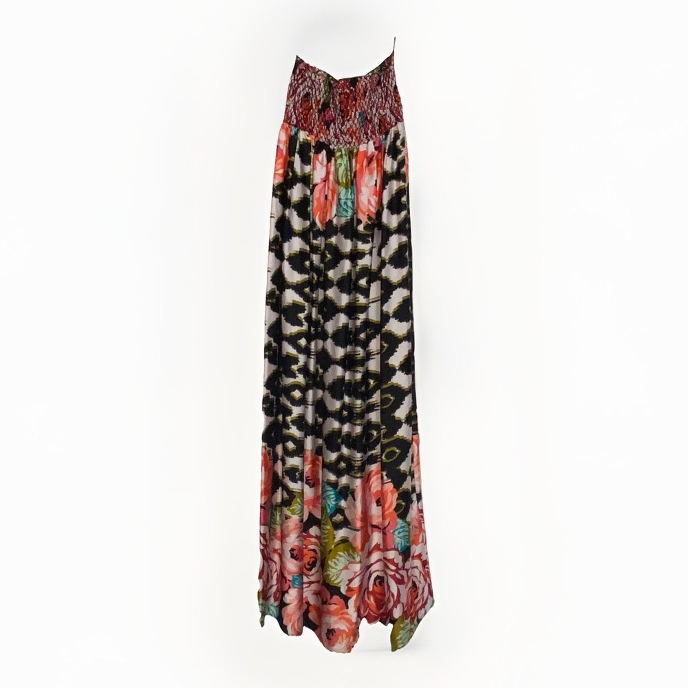 2B Bebe Womens Maxi Strapless Smocked Bodice Dress Small Multicolor Peasant Boho